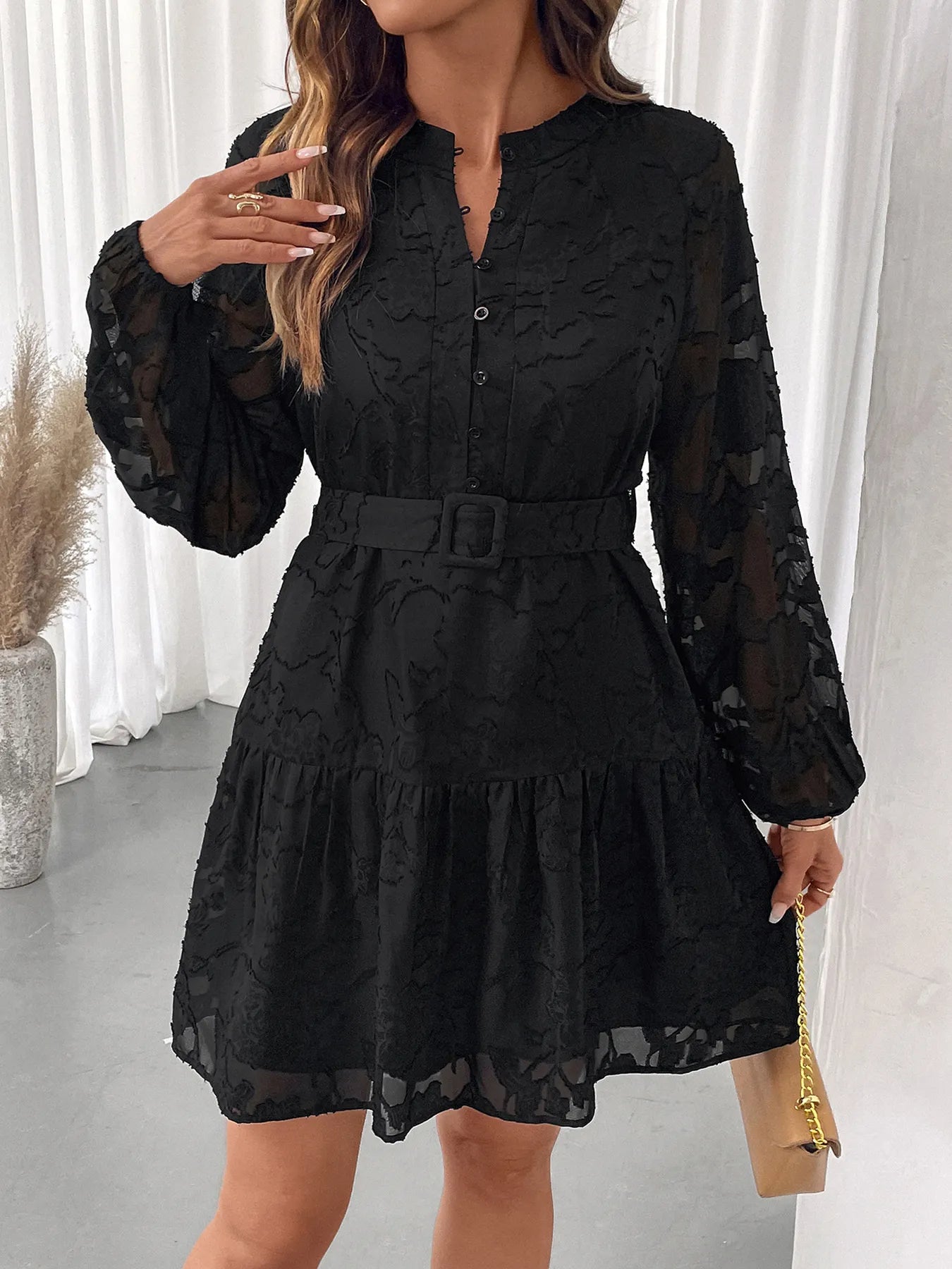 Button-Front Balloon Sleeve Mini Dress – Charming Charlie