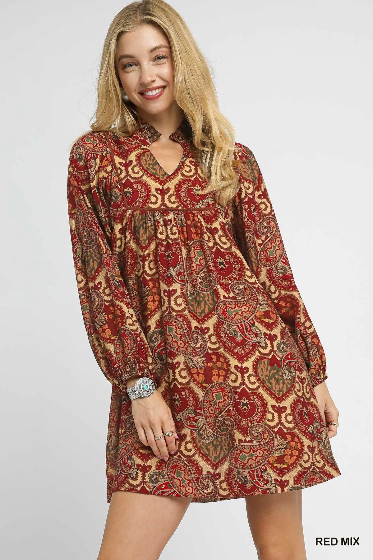 boho babydoll dress Umgee Mix Paisley – Charming Charlie Size:20 (34/35) $100 - $199.99 Lace details and ruffle Satin Open Back Maxi