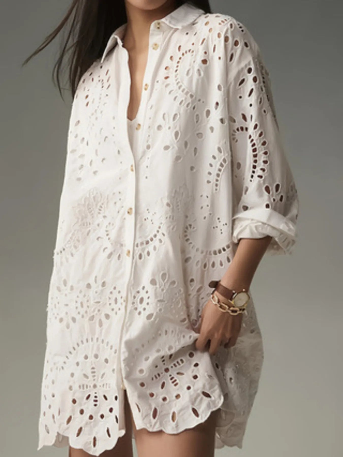 Eyelet Button Front Shirt Dress – Charming Charlie
