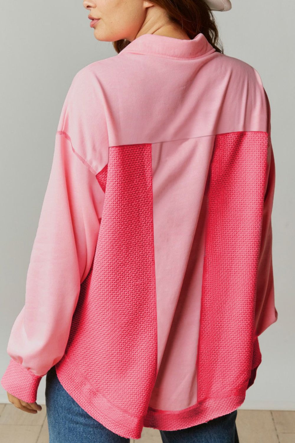 Two Tone Button Up Drop Shoulder Shacket - Charming Charlie
