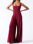 Square Neck Wide Strap Jumpsuit - Charming Charlie