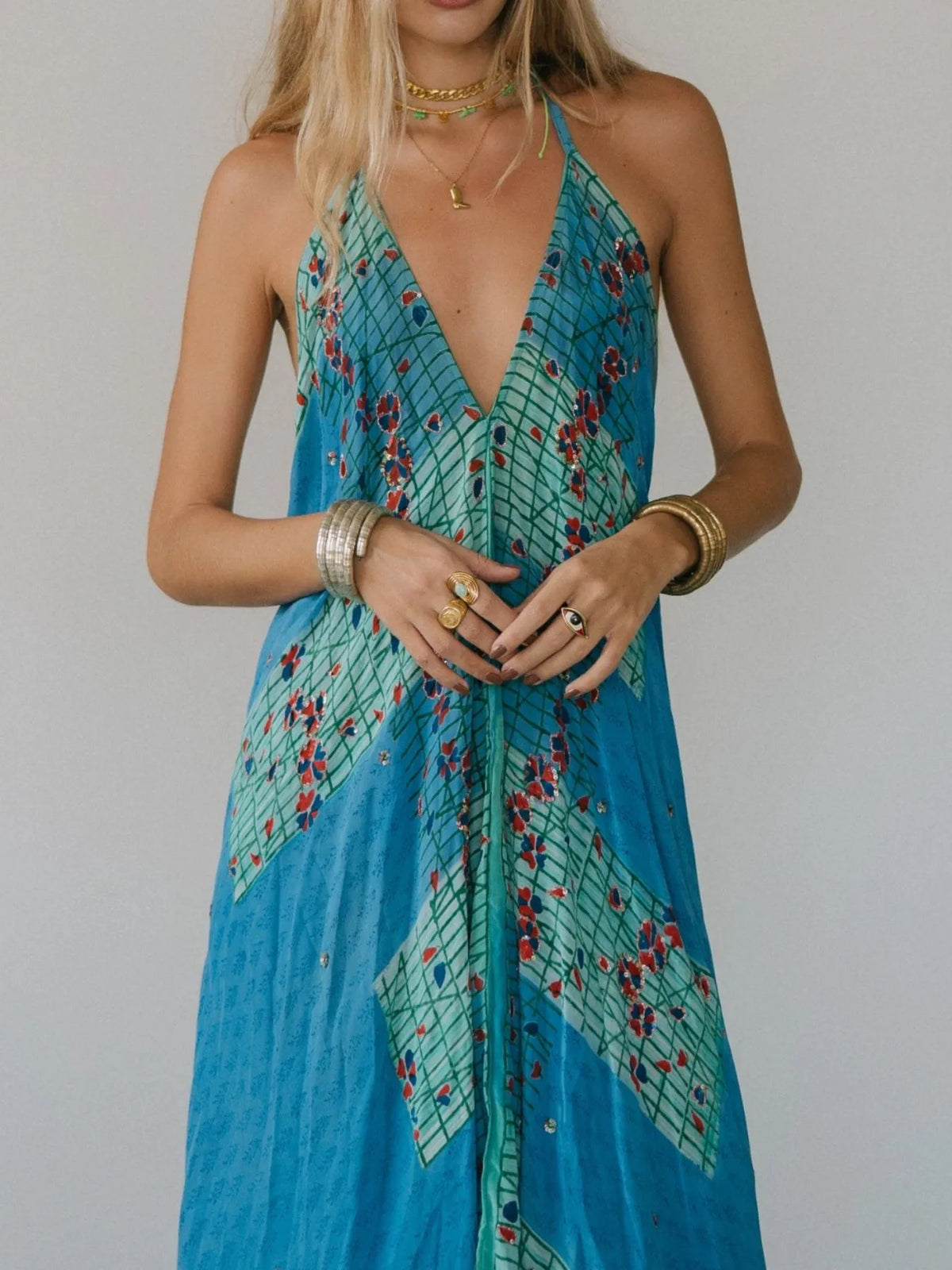 backless cocktail dress maxi Printed Halter Neck Sky Blue / L 100% Polyester. Super soft and stretch knit fabric while the adds a Size:2P Ivory Wrap & Surplice
