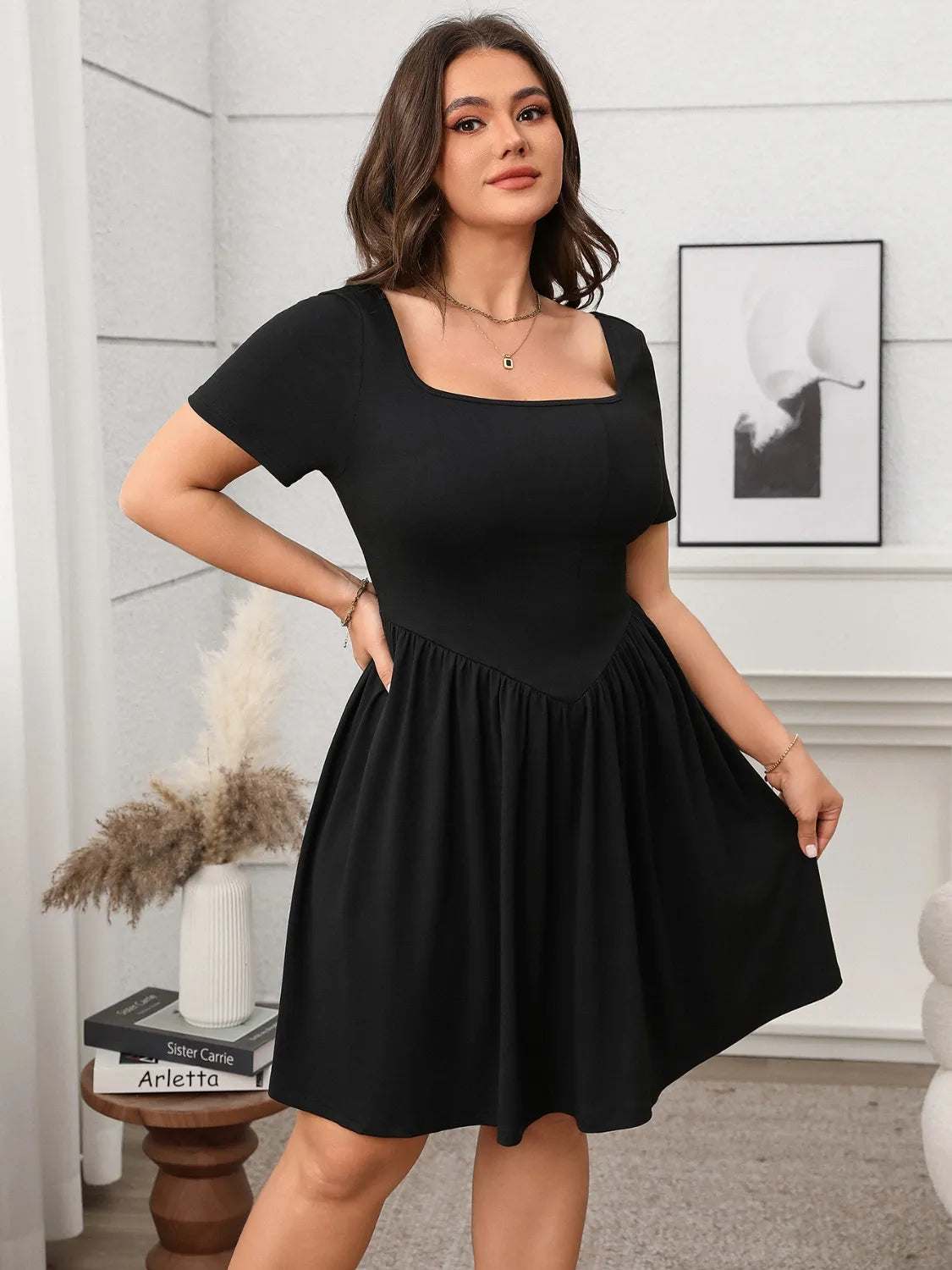 Plus Size Square Neck Short Sleeve Mini Dress – Charming Charlie