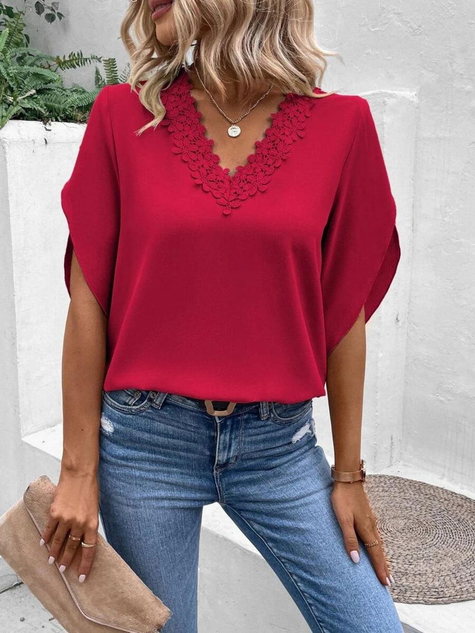 V-Neck Half Sleeve Blouse