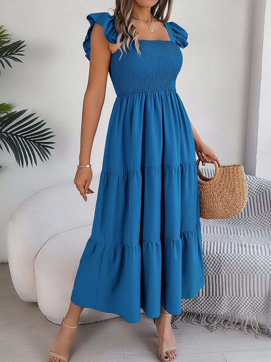 Square Neck Smocked Tiered Midi Dress main image 1