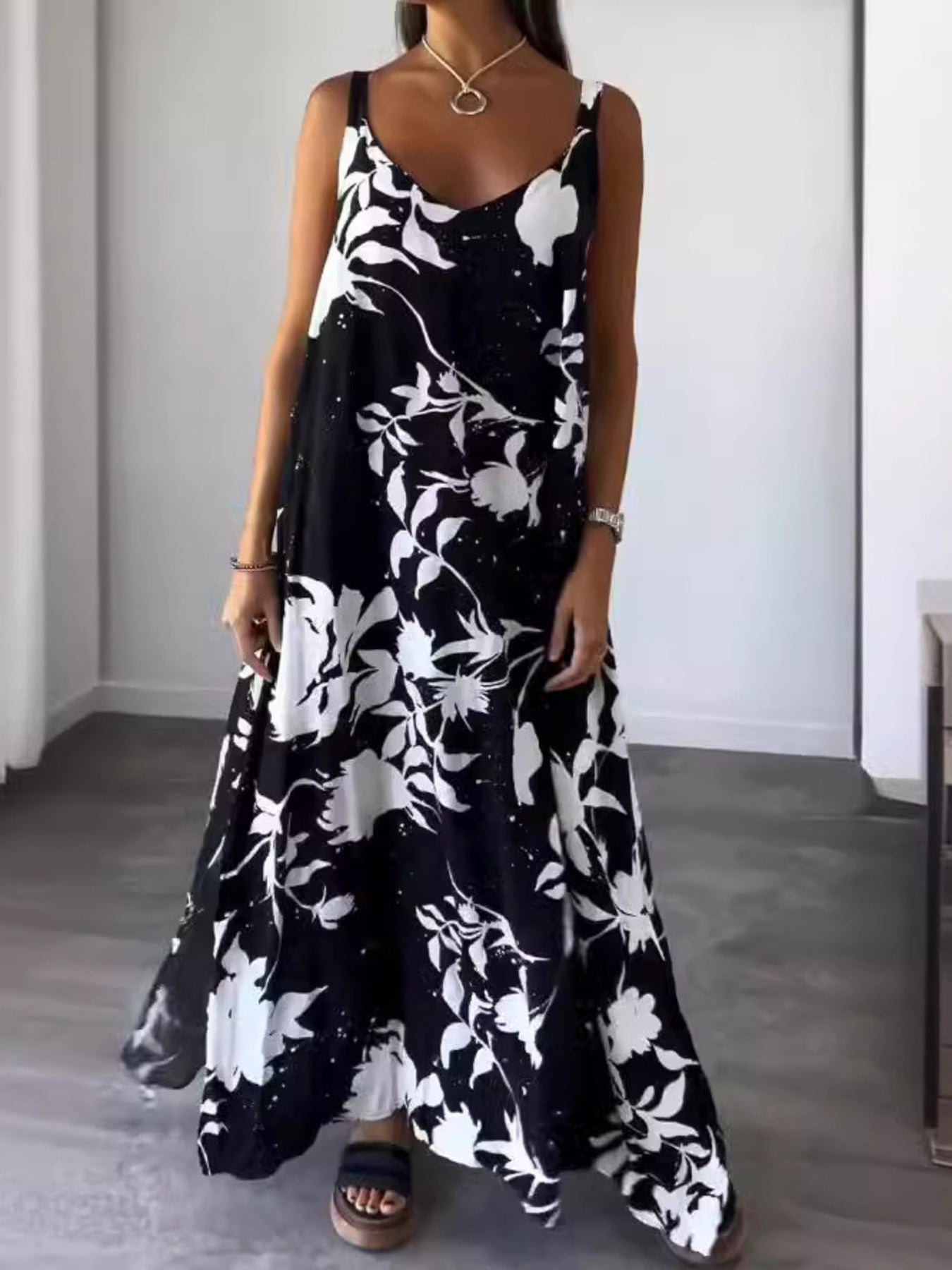 chinese dress ladies Full Size Floral Print Sleeveless Maxi Dress Plus Size – Charming Charlie