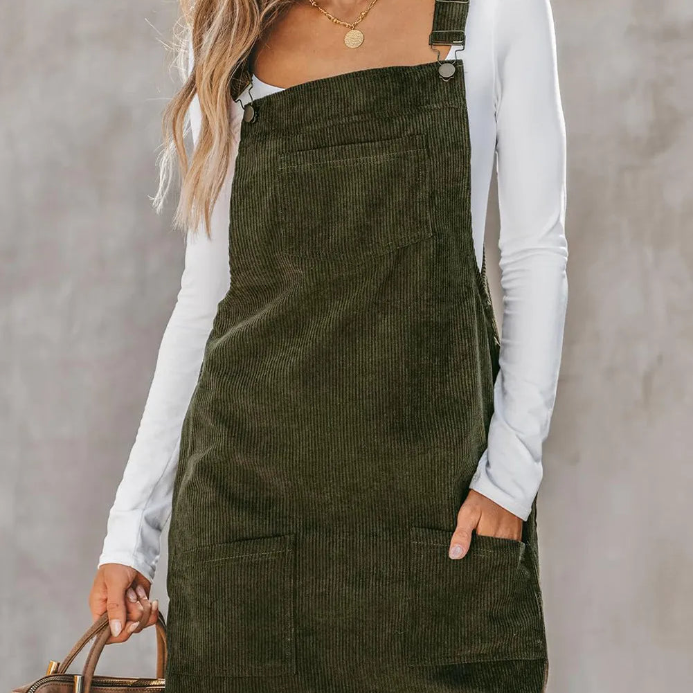 green overall dress Pocketed Square Neck Wide Strap Overall Dress – Charming Charlie