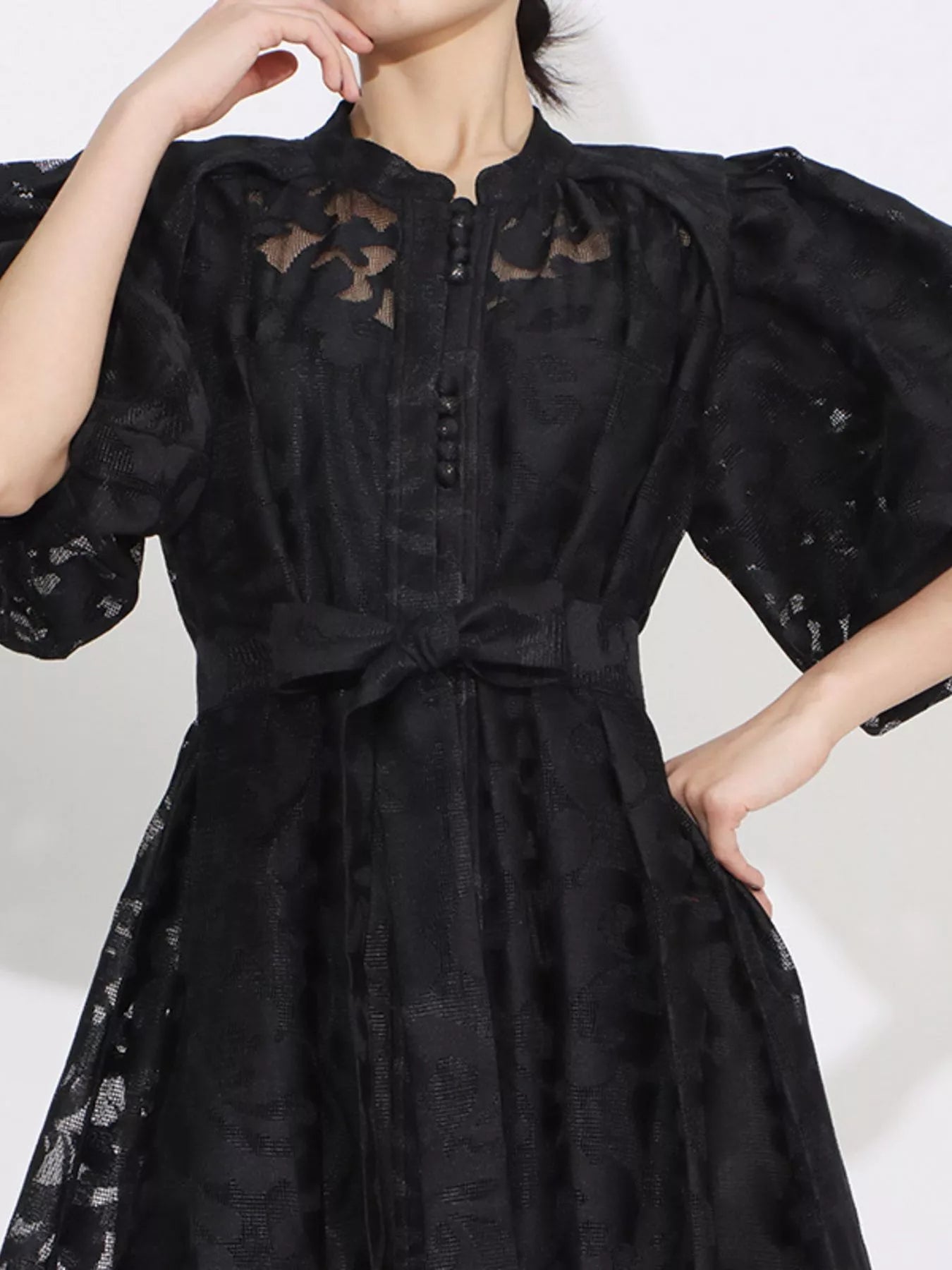 Lace Puff Sleeve Tie Waist Maxi Dress  Charming Charlie
