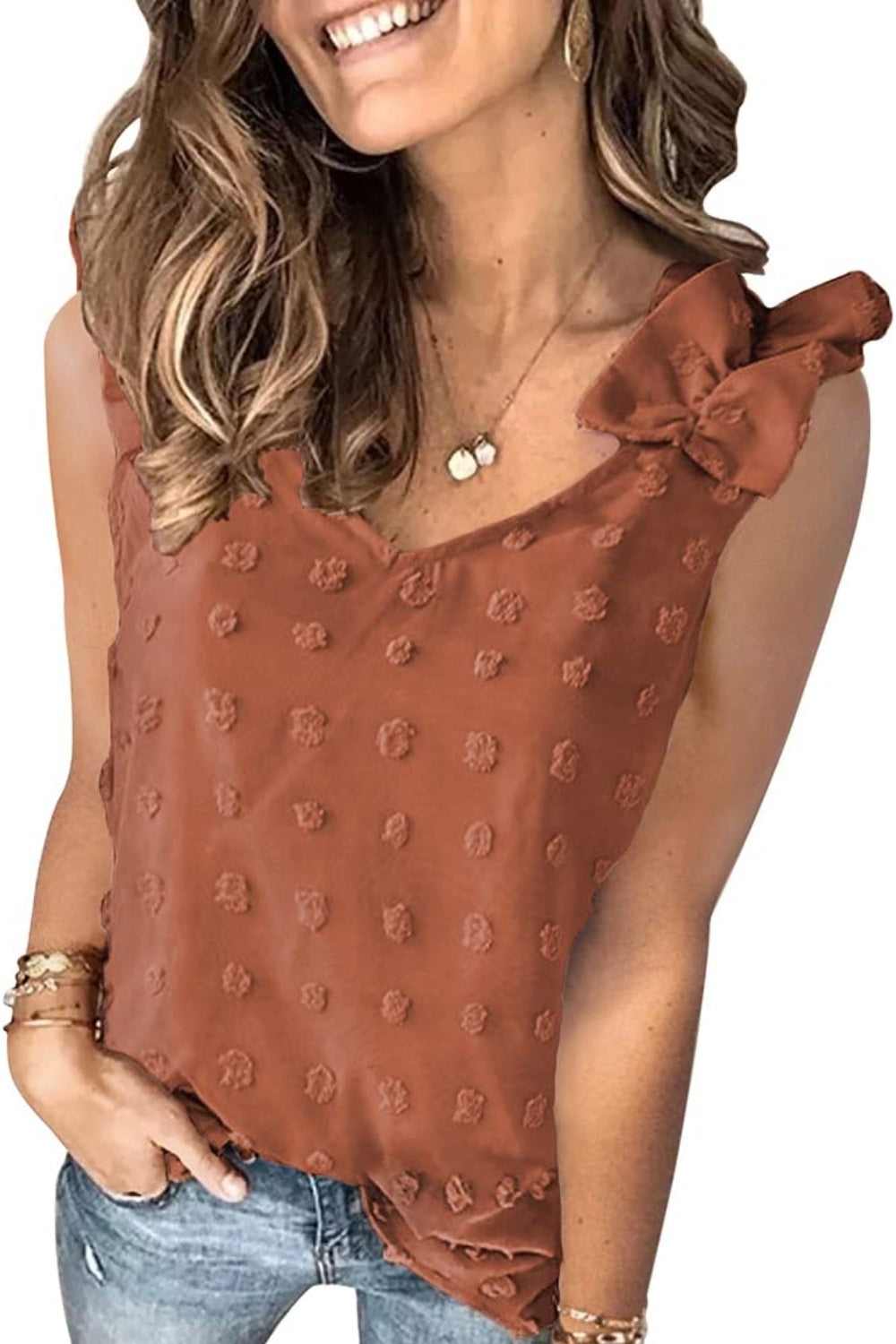 Full Size Swiss Dot V-Neck Tank - Charming Charlie
