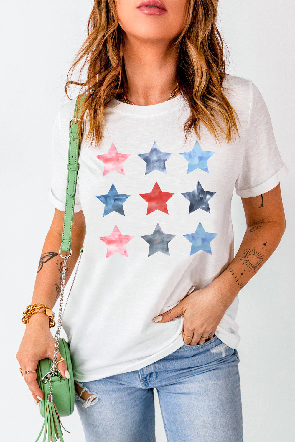 Star Round Neck Short Sleeve T-Shirt - Charming Charlie