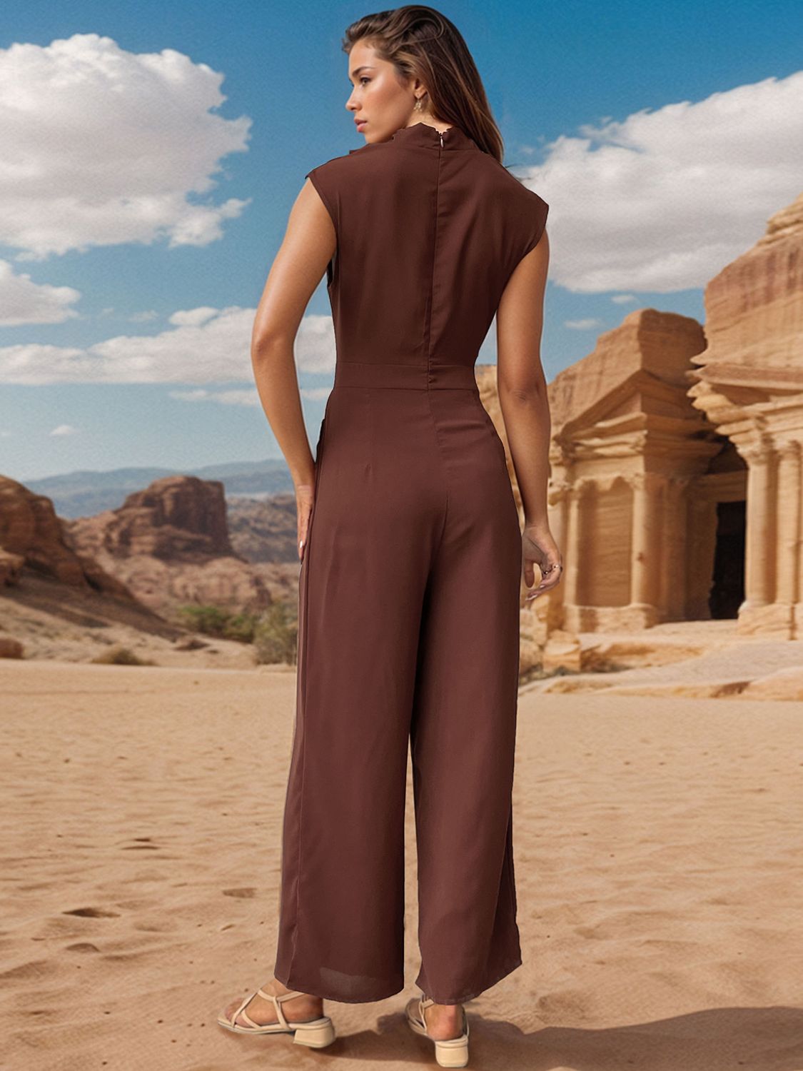 Textured Solid Mock Neck Caftan Jumpsuit main image 0