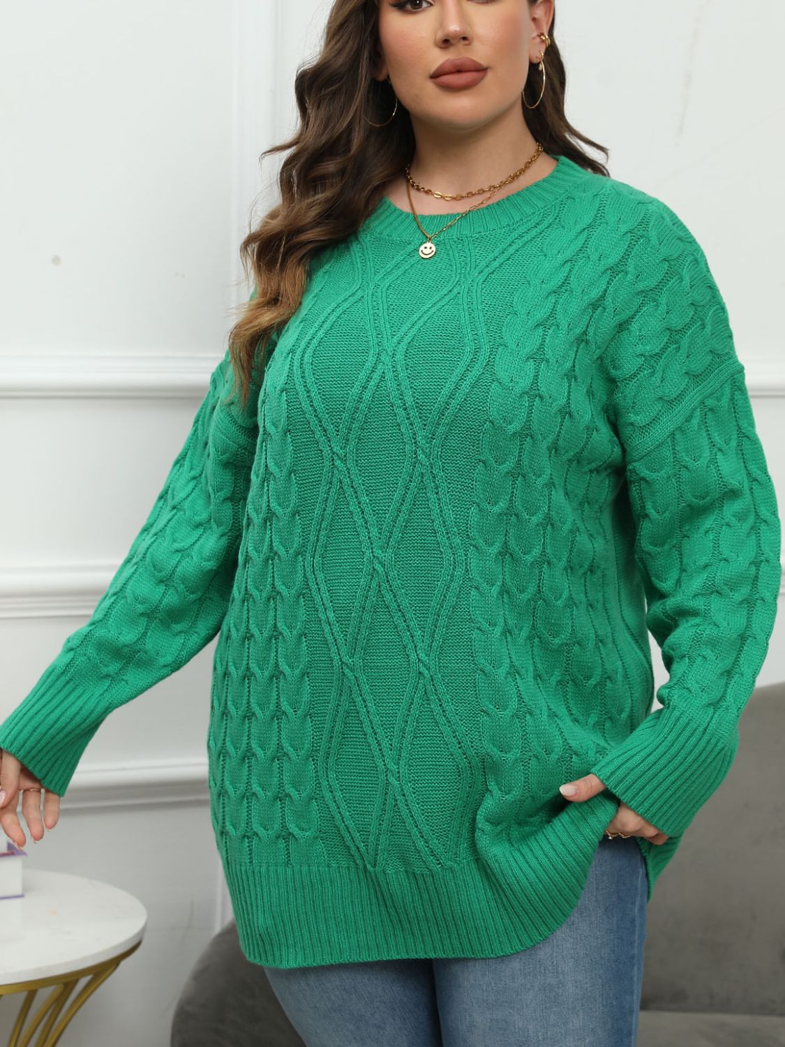 Plus Size Round Neck Long Sleeve Sweater – Charming Charlie