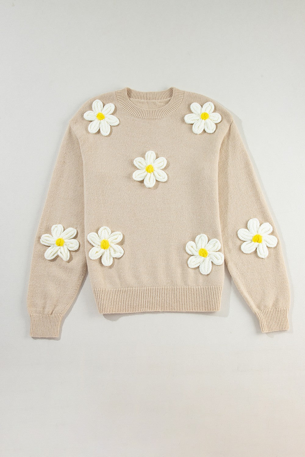 Floral Crochet Knit V Neck Sweater for Effortless Style