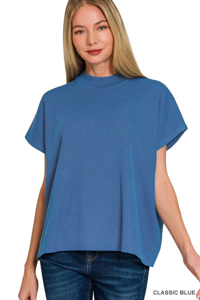 Zenana Viscose Mock Neck Short Sleeve Boxy Sweater – Charming Charlie