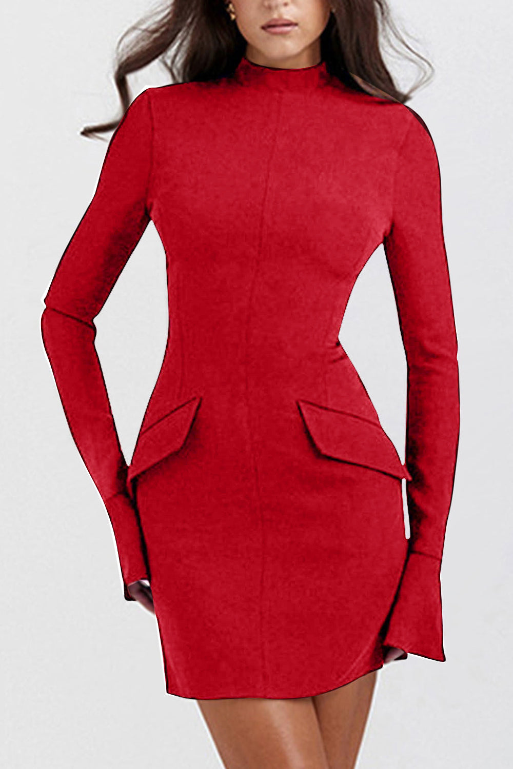 red long sleeve mock neck dress Burgundy Mock Neck Long Sleeve Dress Medium