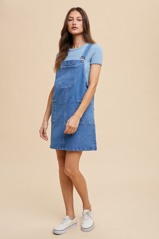 Annie Wear Wide Strap Denim Overall Dress with Pockets – Charming