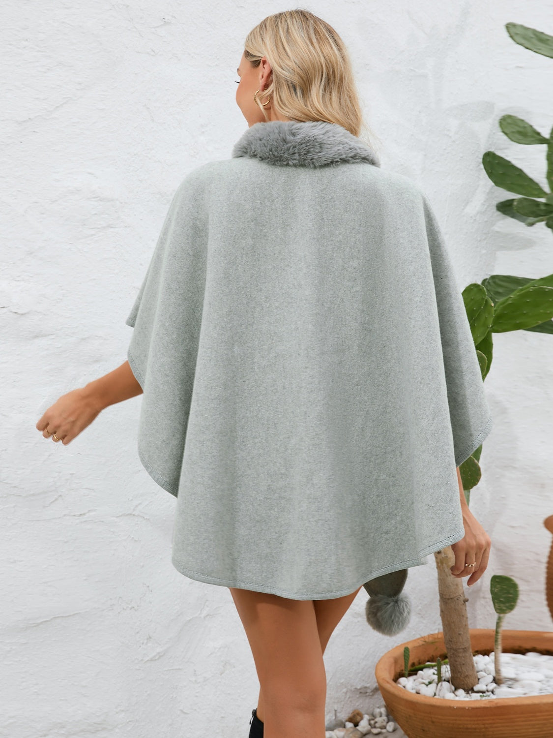 Fuzzy Trim Open Front Poncho – Charming Charlie