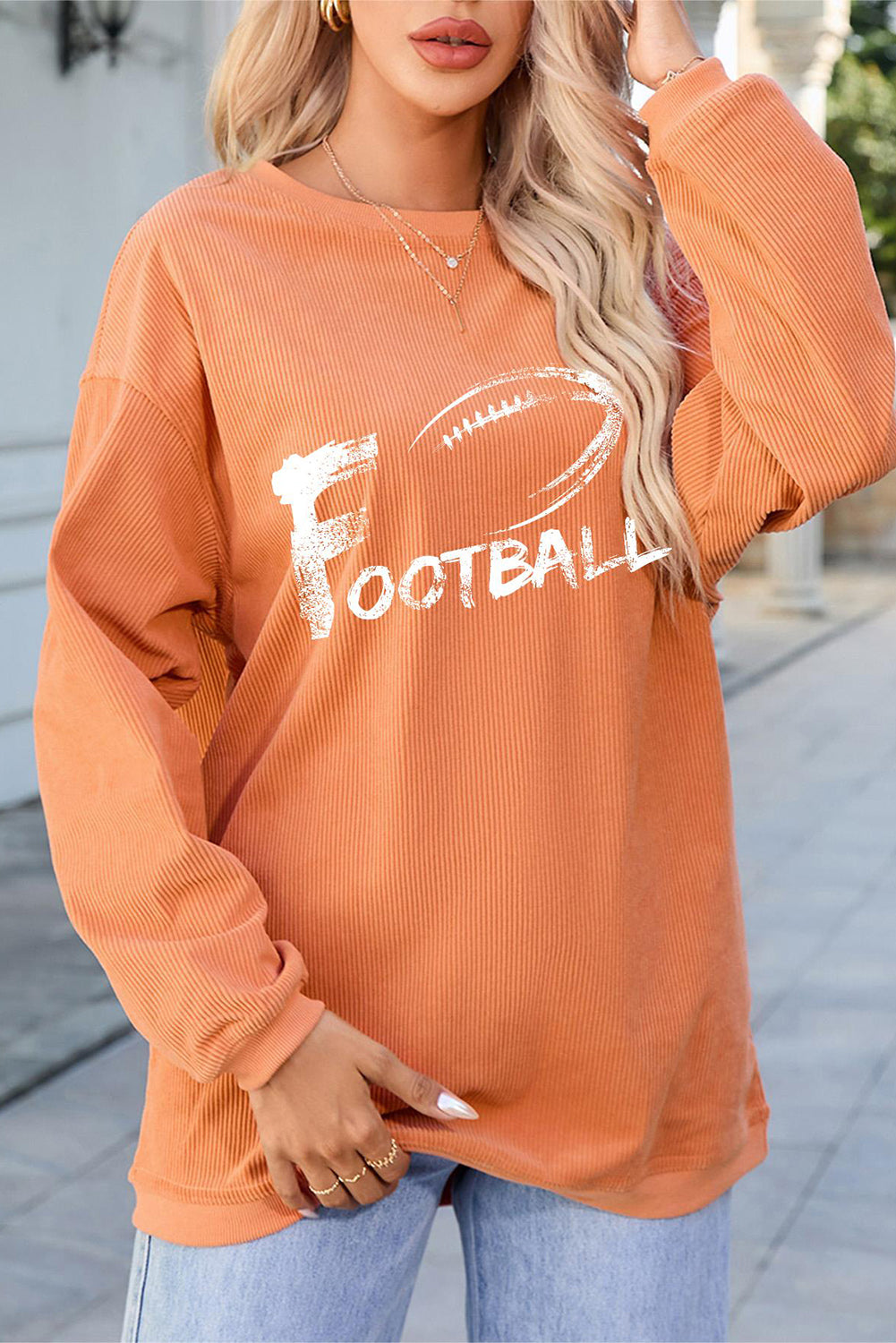 FOOTBALL Round Neck Long Sleeve Sweatshirt - Charming Charlie