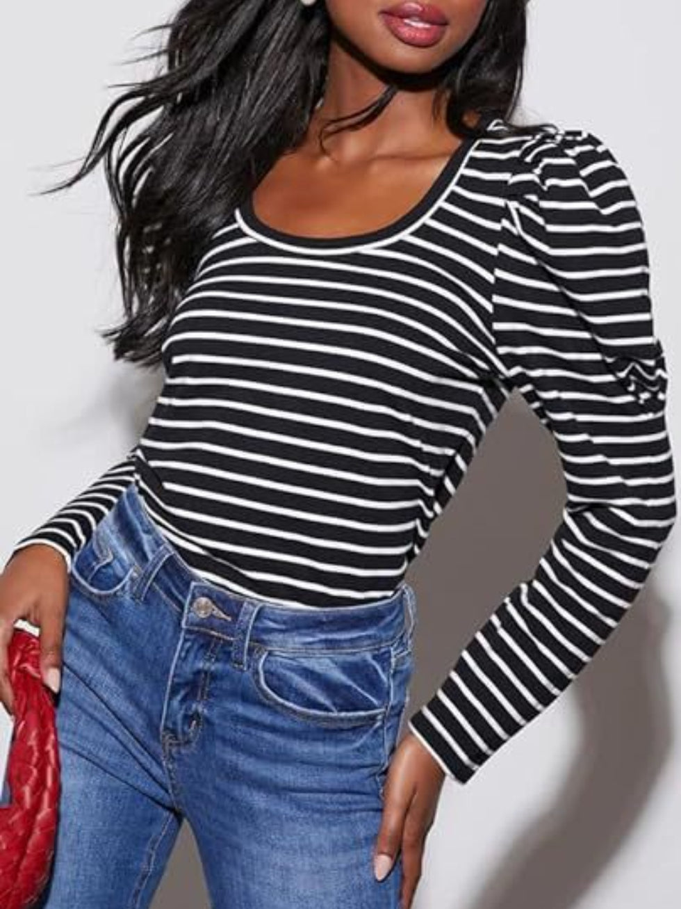 Round Neck Short Sleeve Striped Printed Top