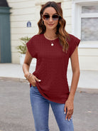 Textured Round Neck Cap Sleeve T-Shirt - Charming Charlie