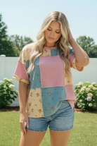 Patchwork Floral Waffle Knit Top - Charming Charlie