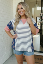 Stripe and Floral Mixed Media Oversized Top - Charming Charlie