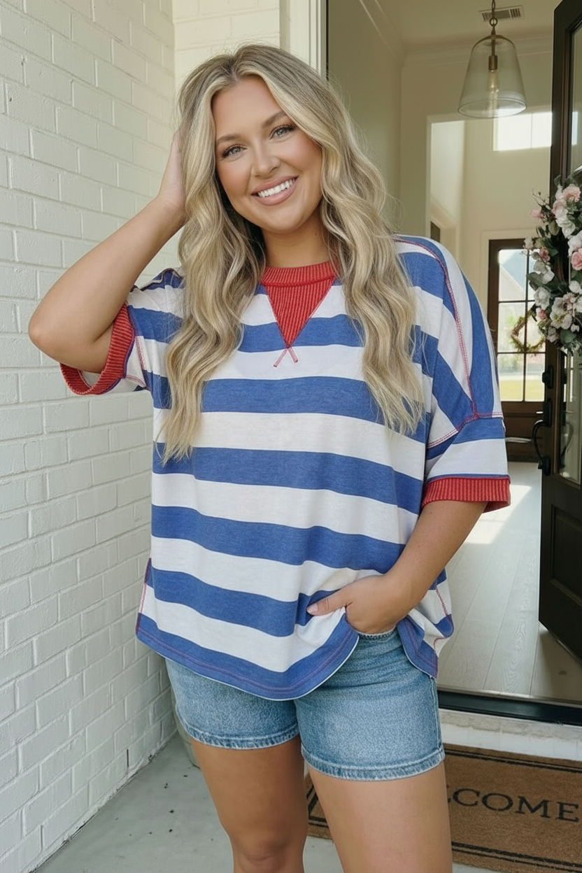 Stripe Patriotic Multi Media Mix Top - Charming Charlie
