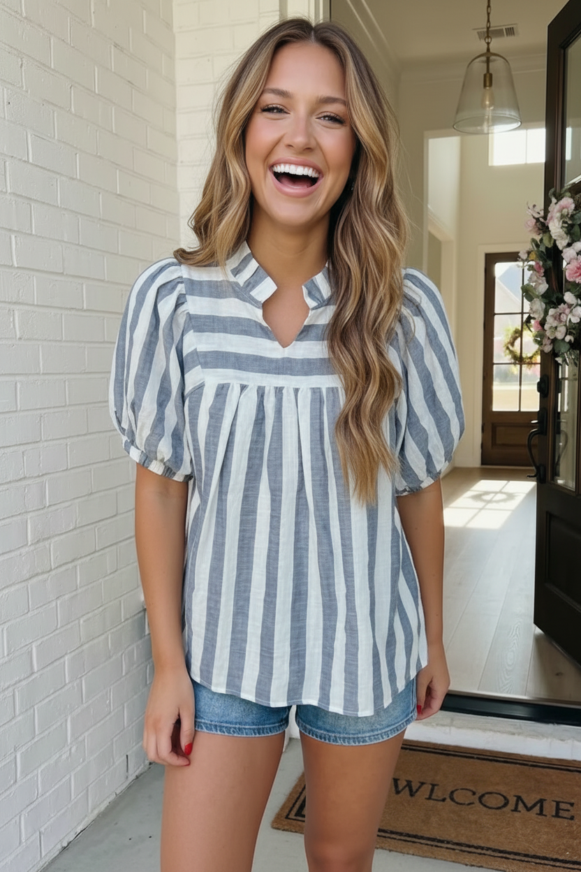 Stripe It Right Babydoll Blouse - Charming Charlie