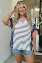 Stripe and Floral Mixed Media Oversized Top - Charming Charlie