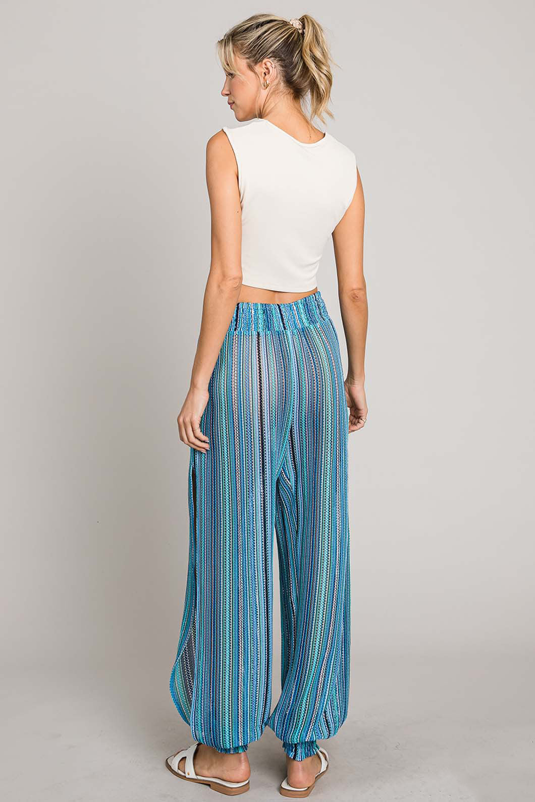 Cotton Bleu by Nu Label Striped Smocked Cover Up Pants - Charming Charlie