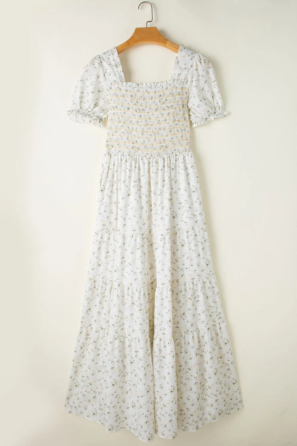 Wholesale MOQ6 Floral Smocked Short Puff Sleeve Maxi Dress Wholesale MOQ6 Floral Smocked Short Puff Sleeve Maxi Dress