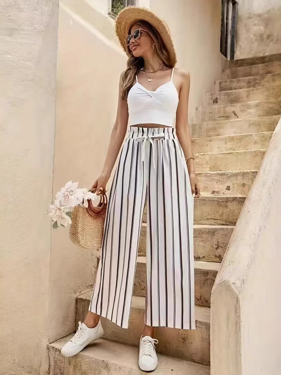 Tied Slit Wide Leg Pants main image 1