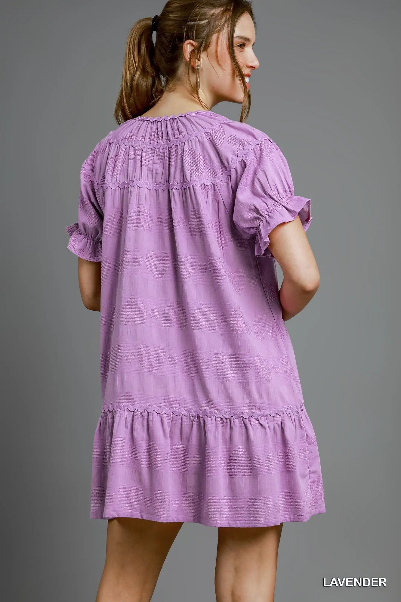 Umgee Heart Pattern Short Sleeve Ruffle Babydoll Dress – Charming Charlie