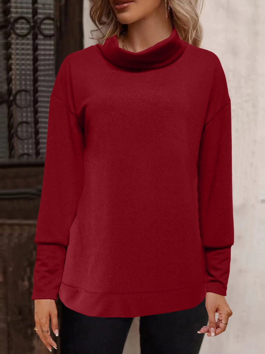 Full Size Mock Neck Long Sleeve T-Shirt - Charming Charlie