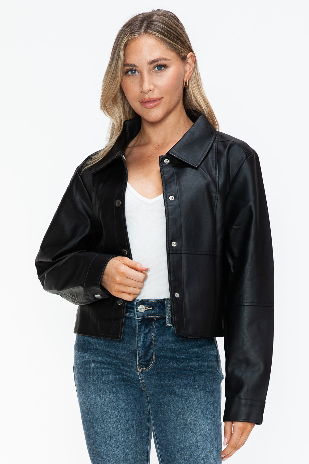Snobbish Snap Down Long Sleeve PU Leather Jacket – Charming Charlie