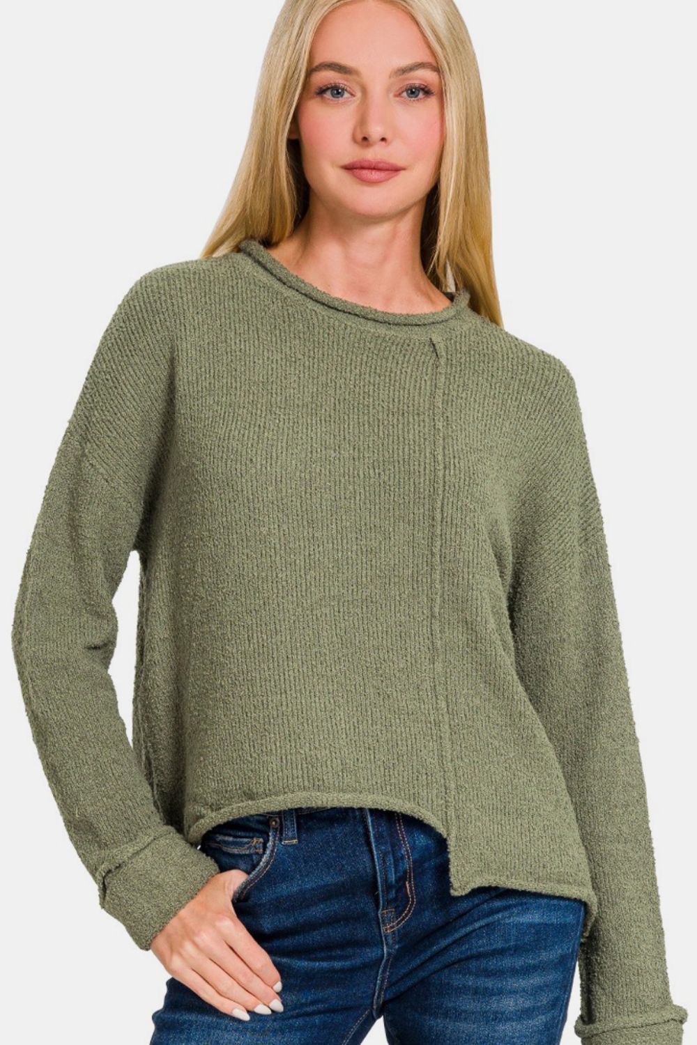 Zenana Asymmetric Hem Drop Shoulder Sweater - Charming Charlie