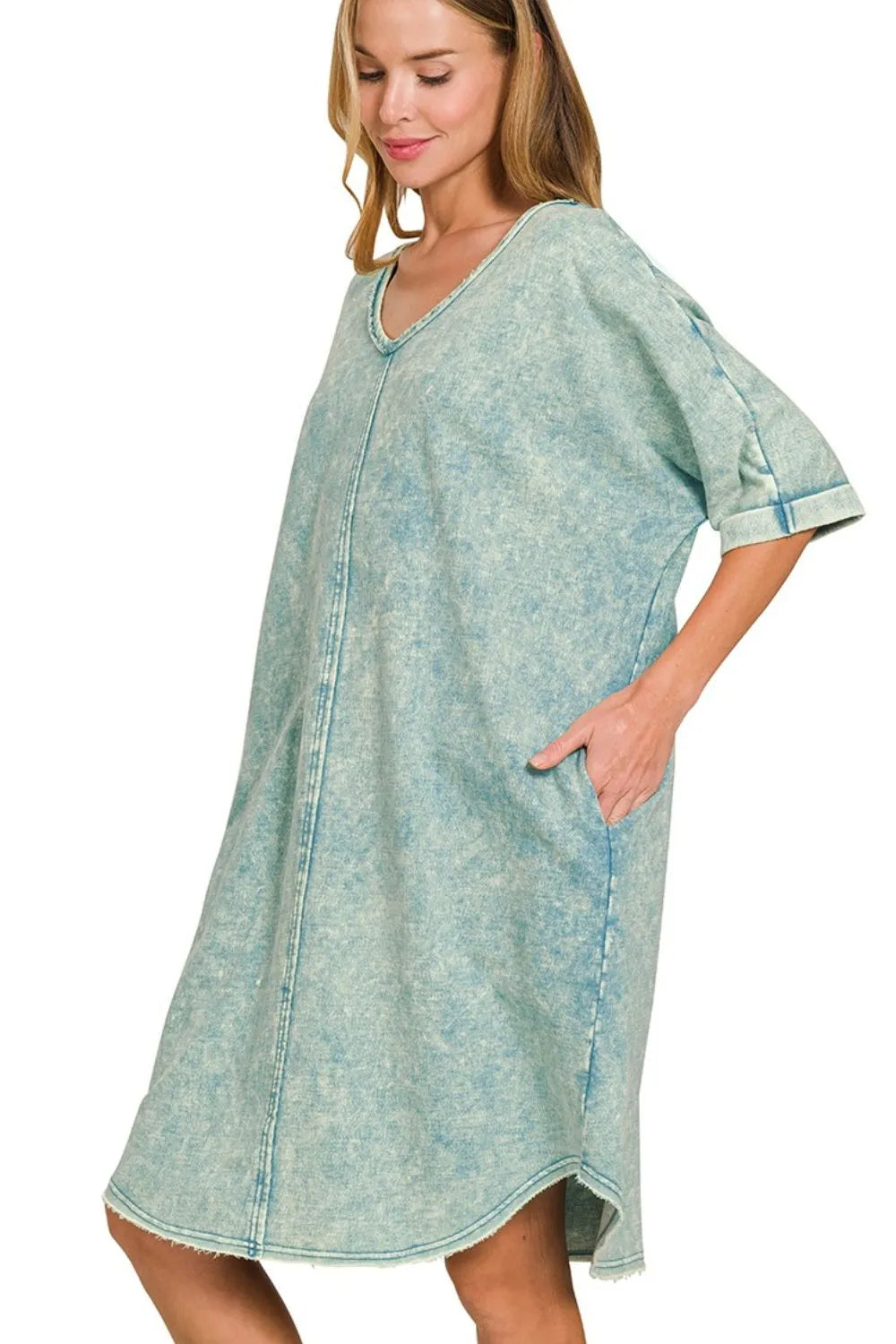 Zenana Acid-washed French Terry Tee Shirts Dress – Charming Charlie