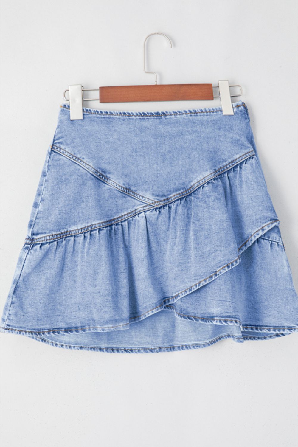Asymmetric Ruffle Overlay Denim Mini Skirt – Charming Charlie
