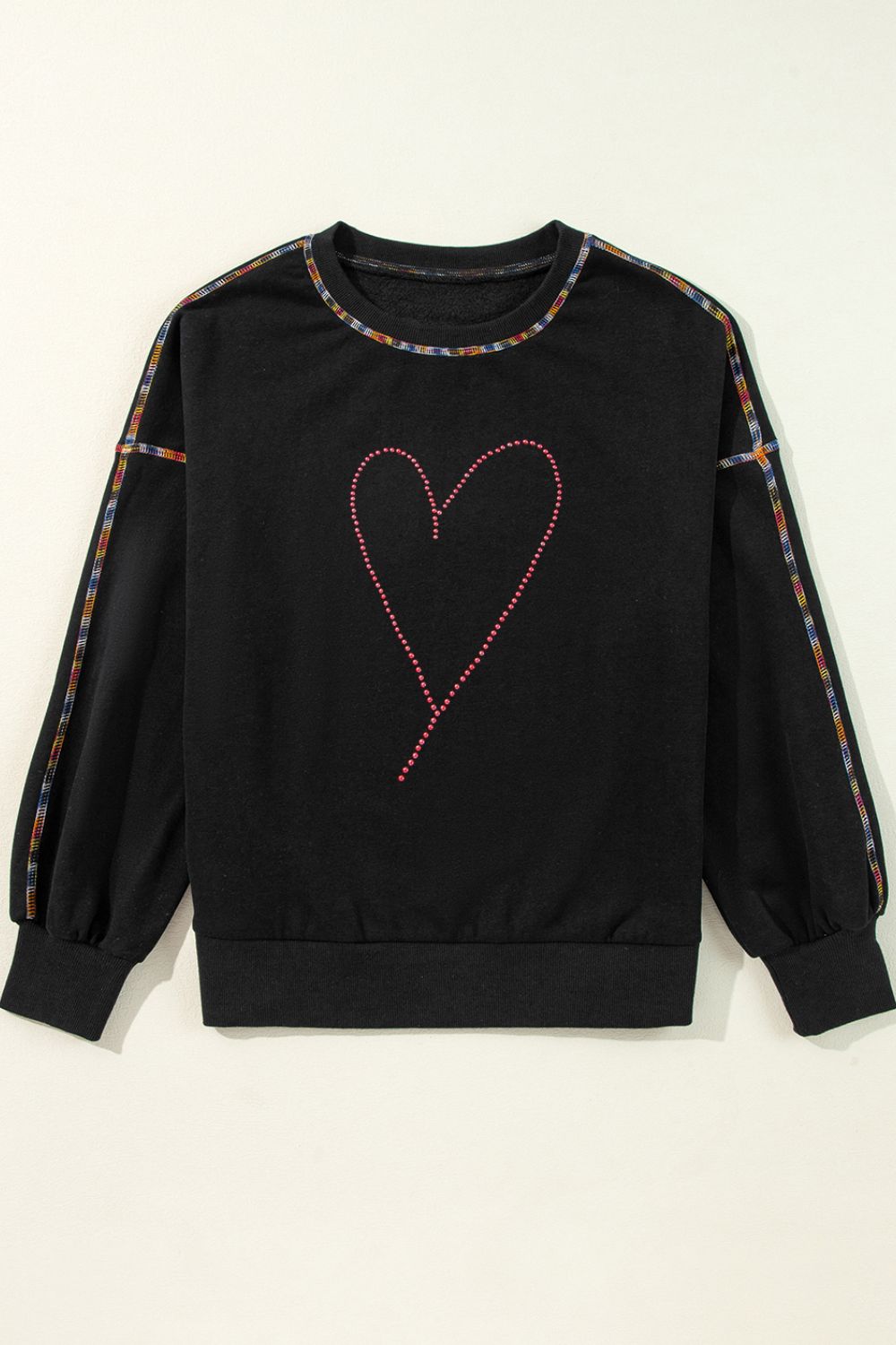 Valentine's Day Rhinestone Heart Round Neck Long Sleeve Sweatshirt
