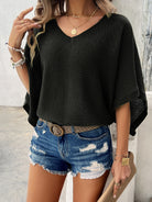 V-Neck Batwing Sleeve Knit Top - Charming Charlie