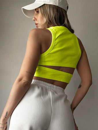 Textured Cutout Round Neck Tank
