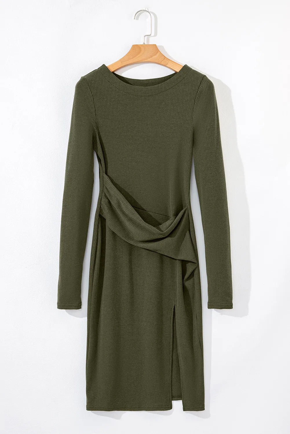 Sample Slit Round Neck Long Sleeve Mini Dress Sample Slit Round Neck Long Sleeve Mini Dress