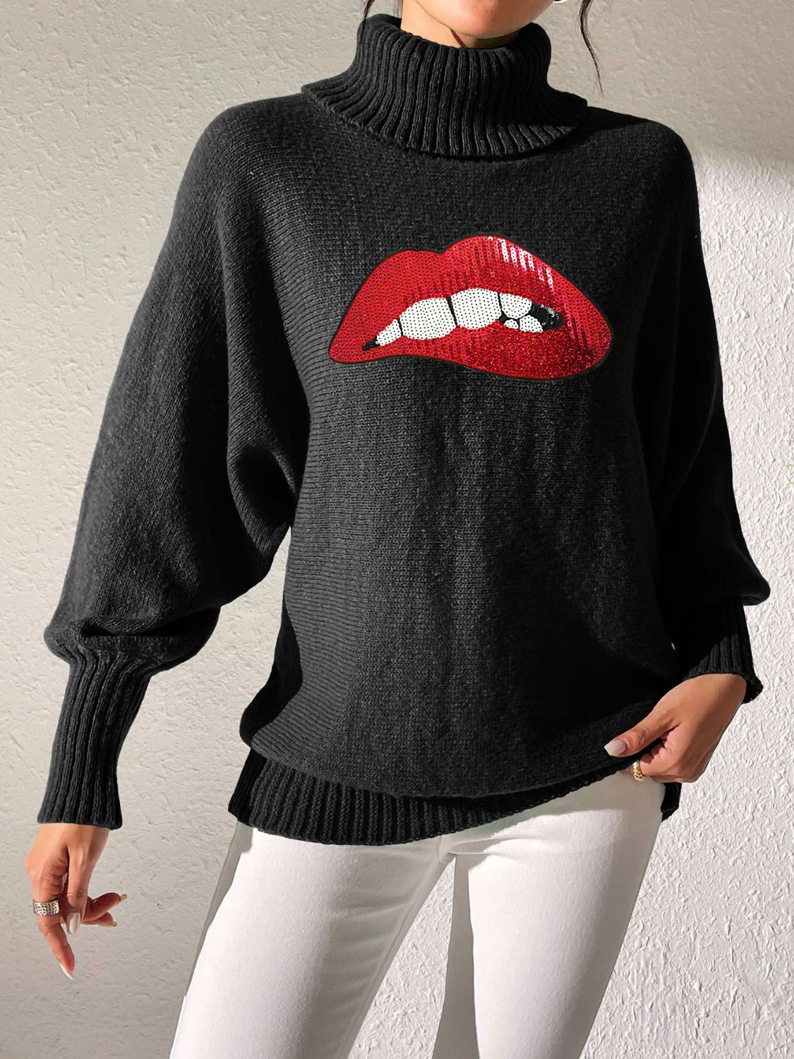 Lip Turtleneck Long Sleeve Sweater - Charming Charlie
