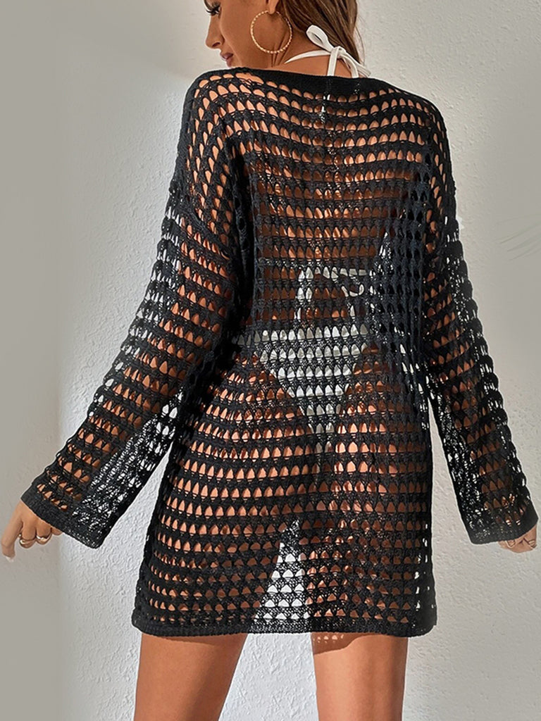 Silken Round Neck Long Sleeve Cover-Up