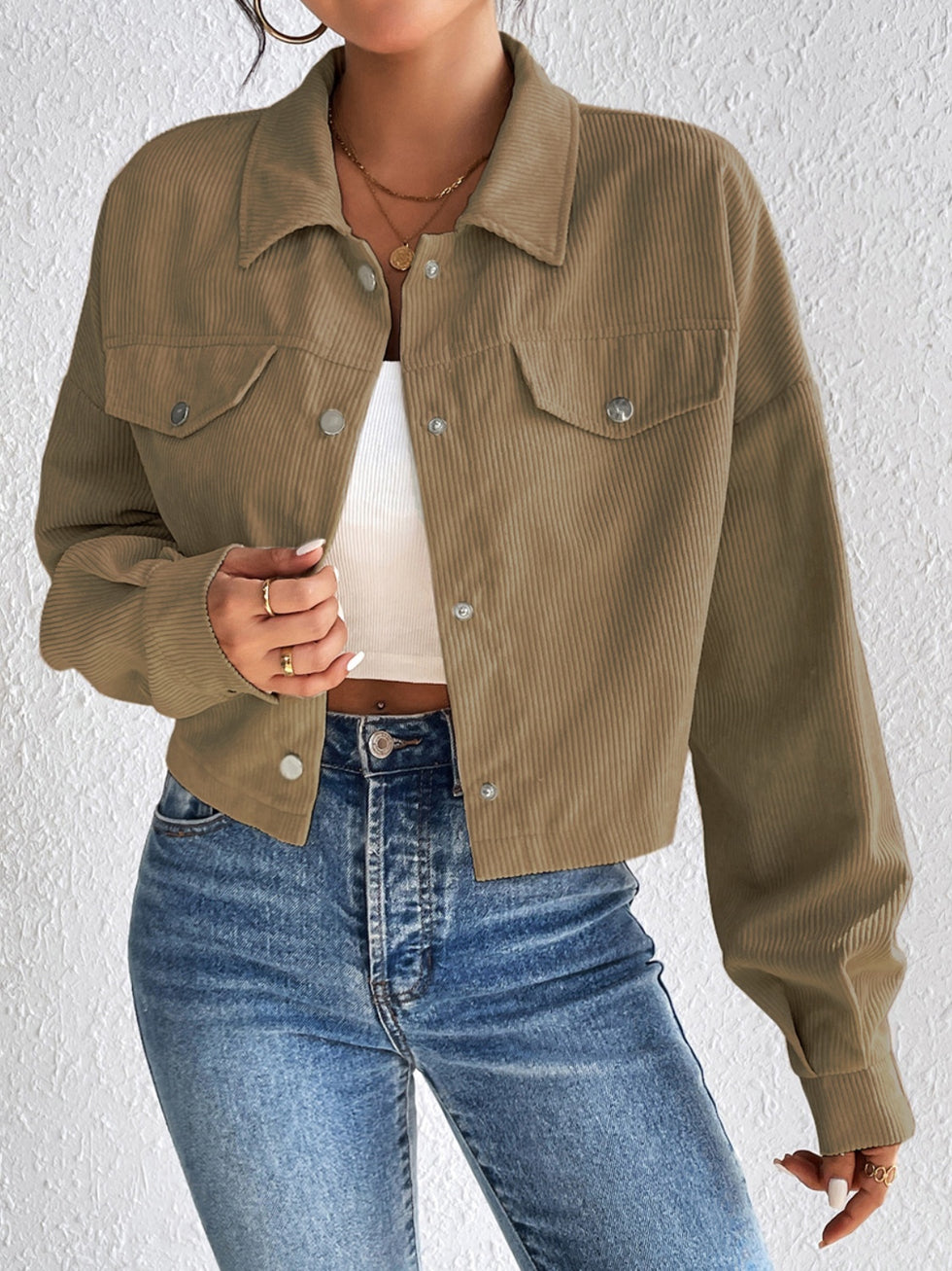 Pocketed Snap Down Long Sleeve Jacket