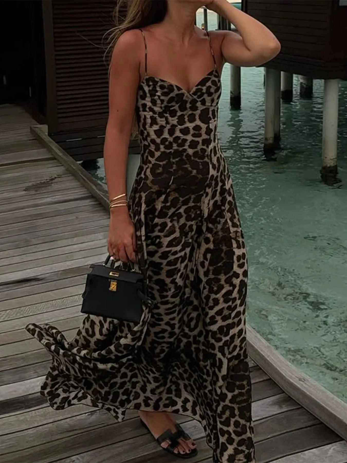 Leopard Sweetheart Neck Maxi Dress Leopard / XL Leopard Sweetheart Neck Maxi Dress Leopard / XL