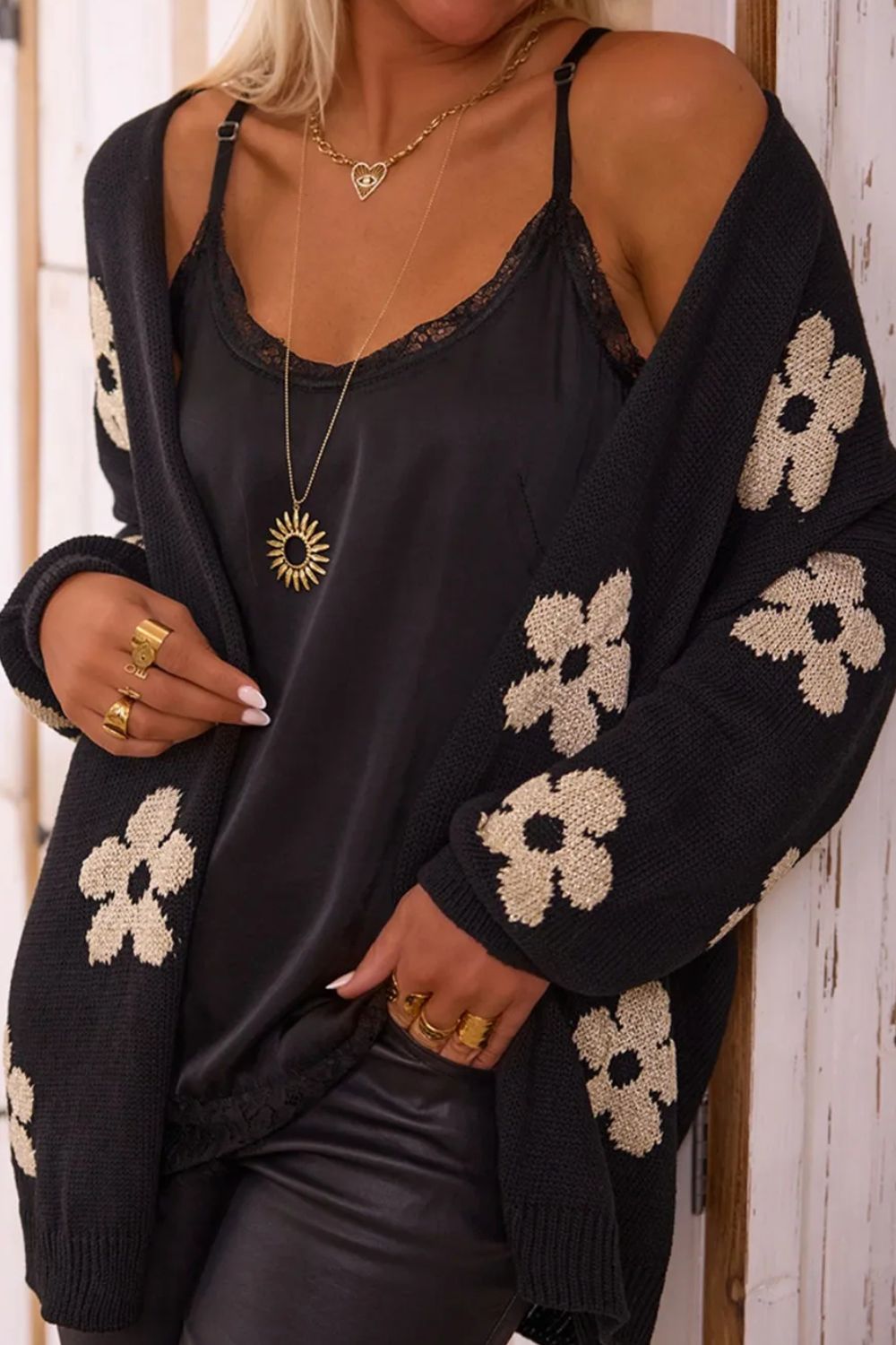 Flower Open Front Long Sleeve Cardigan - Charming Charlie