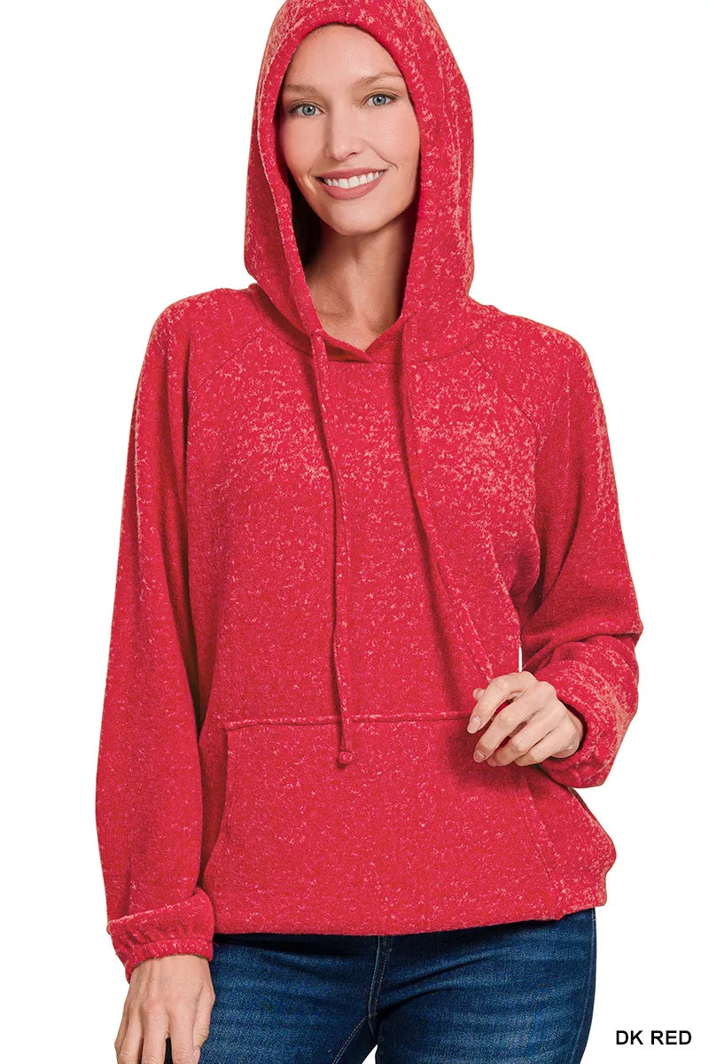 Zenana Brushed Hacci Melange Hooded Sweater – Charming Charlie
