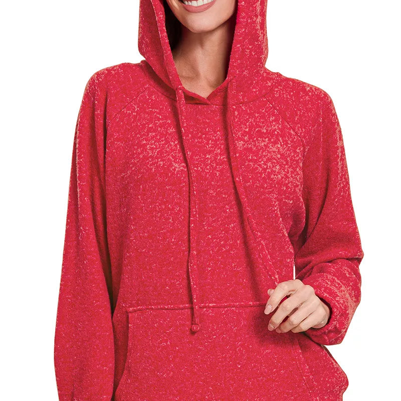 Zenana Brushed Hacci Melange Hooded Sweater – Charming Charlie