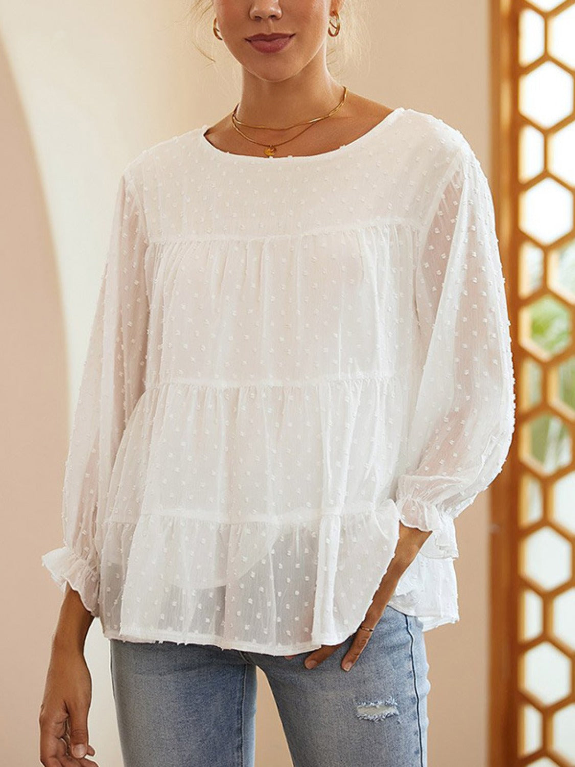 3/4 Length Sleeve Swiss Dot Top - Petite main image 0